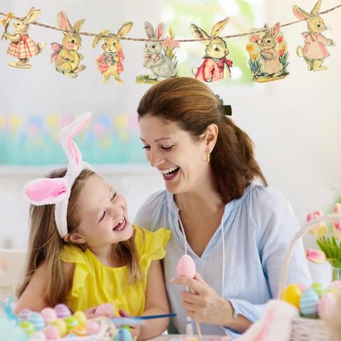 Vintage Easter Decoration Wooden Hanging Ornaments - 36Pcs Vintage Style Rabbits Bunny Wood Cutouts Rustic Farmhouse Spring Tree Decor Home Easter Party Supplies in Saudi Arabia