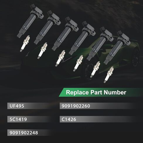 حزمة ملف الإشعال UF495 مع شمعات الإشعال، مجموعة من 6، تناسب تويوتا تاكوما 2005-2015، 4Runner 2003-2009، تندرا 2005-2011، FJ Cruiser 2007-2009، محركات V6 4.0L in Kuwait