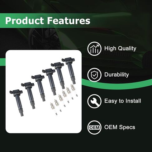 حزمة ملف الإشعال UF495 مع شمعات الإشعال، مجموعة من 6، تناسب تويوتا تاكوما 2005-2015، 4Runner 2003-2009، تندرا 2005-2011، FJ Cruiser 2007-2009، محركات V6 4.0L in Kuwait