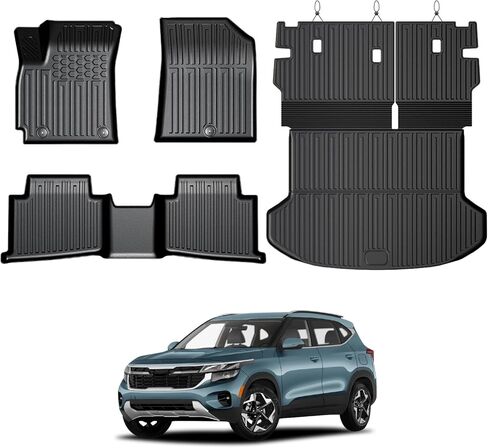 Floor Mats for Kia Seltos 2024-2026, All Weather Floor Mats Trunk Cargo Liner with Backrest Protectors Accessories, Full Coverage Set (Not fit Subwoofer) in Kuwait