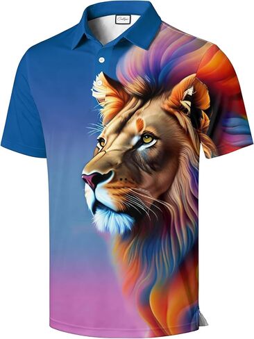 Wolf Graphic Polo Shirt, White with Black Collar, Watercolor Art Design, Short Sleeve in Saudi Arabia