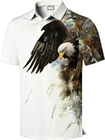 Wolf Graphic Polo Shirt, White with Black Collar, Watercolor Art Design, Short Sleeve in Saudi Arabia