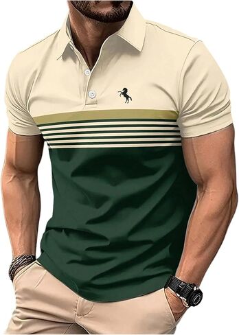 Men's Striped Color Block Half Button Shirt Graphic Short Sleeve Collar Golf Tops in Saudi Arabia