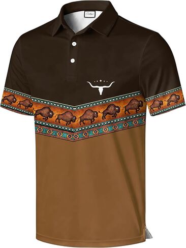 Men's Golf Polo Shirt, Red and Beige Color Block with Skeleton Guitarist Print, Short Sleeve Athletic Wear in Saudi Arabia