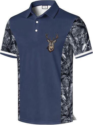 Men's Golf Polo Shirt, Red and Beige Color Block with Skeleton Guitarist Print, Short Sleeve Athletic Wear in Saudi Arabia