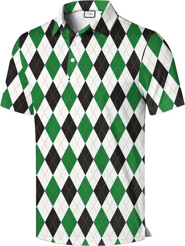 Polo Shirt, Black and White Checkered Pattern, Short Sleeve, Collared, Regular Fit in Saudi Arabia