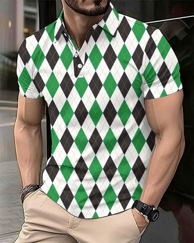 Polo Shirt, Black and White Checkered Pattern, Short Sleeve, Collared, Regular Fit in Saudi Arabia