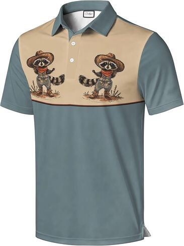 Men's Golf Polo Shirt, Red and Beige Color Block with Skeleton Guitarist Print, Short Sleeve Athletic Wear in Saudi Arabia