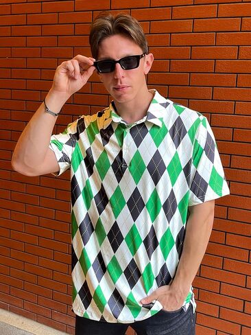 Polo Shirt, Black and White Checkered Pattern, Short Sleeve, Collared, Regular Fit in Saudi Arabia