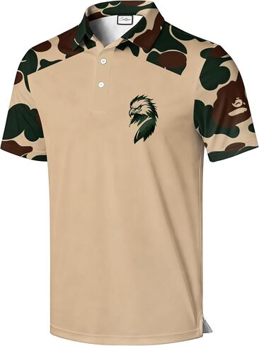 Men's Golf Polo Shirt, Red and Beige Color Block with Skeleton Guitarist Print, Short Sleeve Athletic Wear in Saudi Arabia