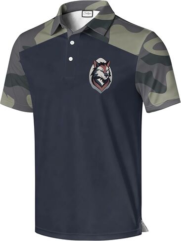 Men's Golf Polo Shirt, Red and Beige Color Block with Skeleton Guitarist Print, Short Sleeve Athletic Wear in Saudi Arabia