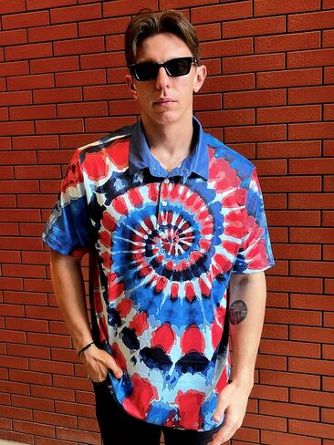 CoolWick Bowling Polo Shirt, Black with Skull and American Flag Design, Short Sleeve Performance Fabric in Saudi Arabia