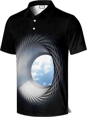 CoolWick Bowling Polo Shirt, Black with Skull and American Flag Design, Short Sleeve Performance Fabric in Saudi Arabia