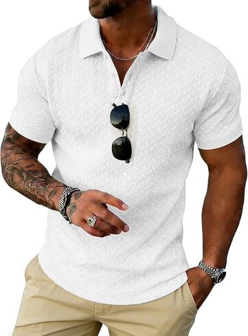 UOUA Mens Casual Polo Shirt Summer Short SleeveT-Shirt Vacation Textured Golf Top Beach Clothes in Saudi Arabia
