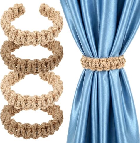 4 Pack Bohemian Braided Curtain Hooks Elegant Rustic Curtain Holdbacks Handmade Curtains Tie Backs Decorative Accessories for Home Office Bedroom Window in Saudi Arabia