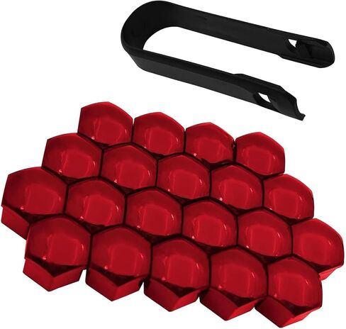20 PCS Lug Nut Covers, 19 mm Tire Nut Dustproof Protective Cover with Pull Clip, Rustproof Electroplated Aesthetically Pleasing Decoration, for Most Cars Tire Trim Accessories (Red) in Saudi Arabia