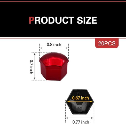 20 PCS Lug Nut Covers, 19 mm Tire Nut Dustproof Protective Cover with Pull Clip, Rustproof Electroplated Aesthetically Pleasing Decoration, for Most Cars Tire Trim Accessories (Red) in Saudi Arabia