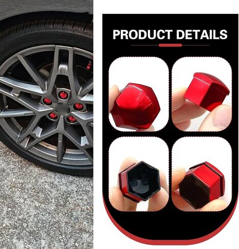 20 PCS Lug Nut Covers, 19 mm Tire Nut Dustproof Protective Cover with Pull Clip, Rustproof Electroplated Aesthetically Pleasing Decoration, for Most Cars Tire Trim Accessories (Red) in Saudi Arabia