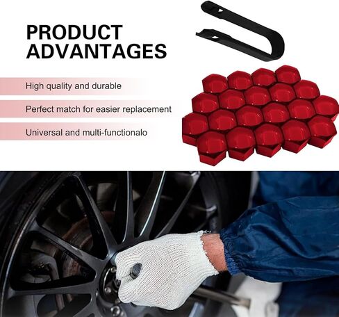 20 PCS Lug Nut Covers, 19 mm Tire Nut Dustproof Protective Cover with Pull Clip, Rustproof Electroplated Aesthetically Pleasing Decoration, for Most Cars Tire Trim Accessories (Red) in Saudi Arabia