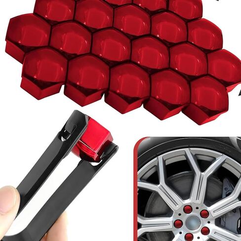 20 PCS Lug Nut Covers, 19 mm Tire Nut Dustproof Protective Cover with Pull Clip, Rustproof Electroplated Aesthetically Pleasing Decoration, for Most Cars Tire Trim Accessories (Red) in Saudi Arabia