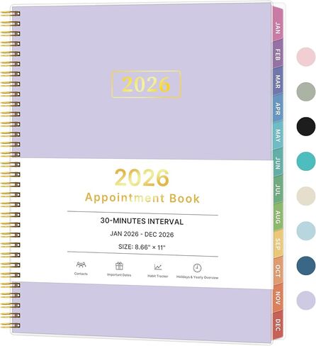 كتاب مواعيد 2026، 30 دقيقة في الساعة، مخطط تقويم أسبوعي وشهري 2026، يناير 2026 - ديسمبر 2026، 8.5 بوصة × 11 بوصة، مخطط يومي 2026 مع علامات تبويب وجيب، غطاء مرن، رائع للمكتب والمنزل والمدرسة in Saudi Arabia