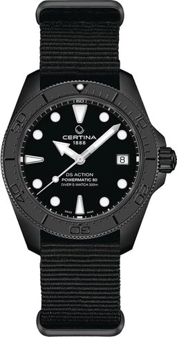 Certina, Mens, DS Action Diver 38mm Powermatic 80, Stainless Steel, Swiss Automatic, Watch, Black, NATO, (C0488073805100) in Saudi Arabia