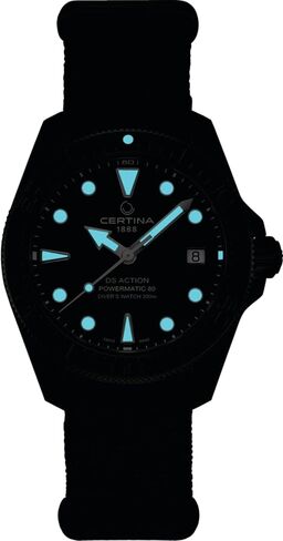 Certina, Mens, DS Action Diver 38mm Powermatic 80, Stainless Steel, Swiss Automatic, Watch, Black, NATO, (C0488073805100) in Saudi Arabia