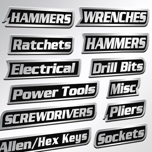 2026 حزمة جديدة من 12 ملصقًا لصندوق الأدوات المغناطيسي، وملحقات تنظيم صندوق الأدوات العامة، وملصقات صندوق الأدوات المطبوعة ثلاثية الأبعاد، وعلامات قابلة لإعادة الاستخدام لصناديق الأدوات الفولاذية، والعربات، والأدراج، والخزائن (أسود) in Kuwait