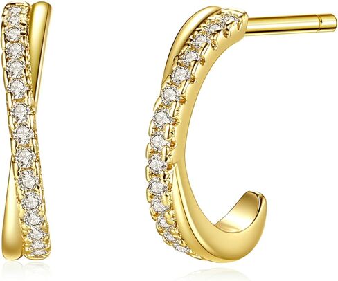 أقراط هوجي هوب خفيفة الوزن للنساء: مطلية بالذهب عيار 14 قيراط | روز جولد | حلق من الفضة الإسترليني عيار 925 لا يسبب الحساسية ومكعب زركونيا in Kuwait