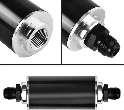 100 Micron Filter Inline 6AN 8AN with High Flow Billet Aluminum Black - in Saudi Arabia