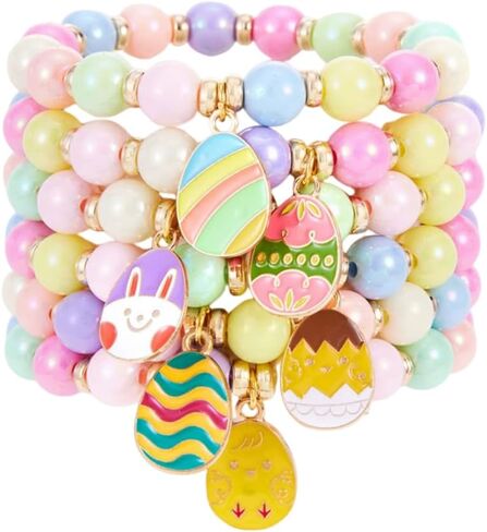 Easter Bracelet Rabbit Bunny Charm Wristlet Cute Rabbit Chick Egg Beaded Stretchable Bracelet for Women Easter Bunny Jewelry Holiday Party Gift in Saudi Arabia
