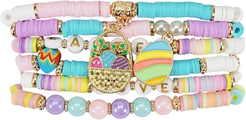 Easter Bracelet Rabbit Bunny Charm Wristlet Cute Rabbit Chick Egg Beaded Stretchable Bracelet for Women Easter Bunny Jewelry Holiday Party Gift in Saudi Arabia