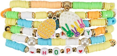 Easter Bracelet Rabbit Bunny Charm Wristlet Cute Rabbit Chick Egg Beaded Stretchable Bracelet for Women Easter Bunny Jewelry Holiday Party Gift in Saudi Arabia