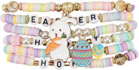 Easter Bracelet Rabbit Bunny Charm Wristlet Cute Rabbit Chick Egg Beaded Stretchable Bracelet for Women Easter Bunny Jewelry Holiday Party Gift in Saudi Arabia