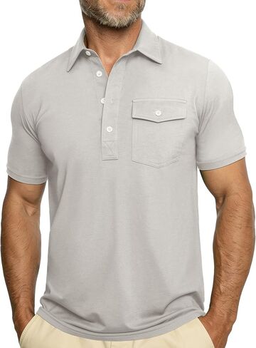 JEMLDL Mens Polo Shirt with Pocket Quick Dry Breathable Performance Golf Shirts Stretch Slim Fit 4 Button Placket Tops in Kuwait