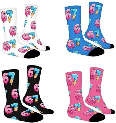 Whaline 4 Pairs Meme 6 7 Socks Ice Cream Socks White Black Blue Pink Sock for Holiday Party Gift Supplies in Saudi Arabia