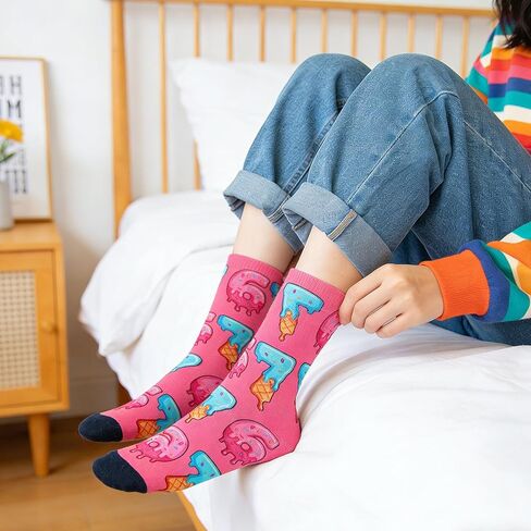 Whaline 4 Pairs Meme 6 7 Socks Ice Cream Socks White Black Blue Pink Sock for Holiday Party Gift Supplies in Saudi Arabia