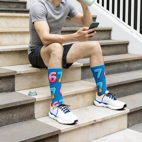 Whaline 4 Pairs Meme 6 7 Socks Ice Cream Socks White Black Blue Pink Sock for Holiday Party Gift Supplies in Saudi Arabia