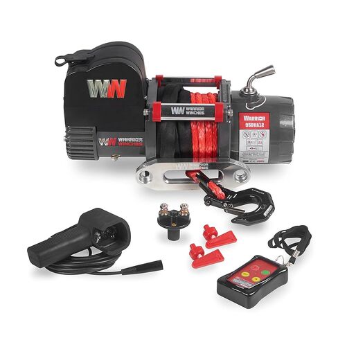 Warrior Winches Samurai 9500 Short Drum lbs ونش كهربائي 12V مع حبل صناعي - ونش كهربائي قوي للشاحنات - سعة تحميل 9500 رطل - جهاز تحكم عن بعد لاسلكي متضمن in Kuwait