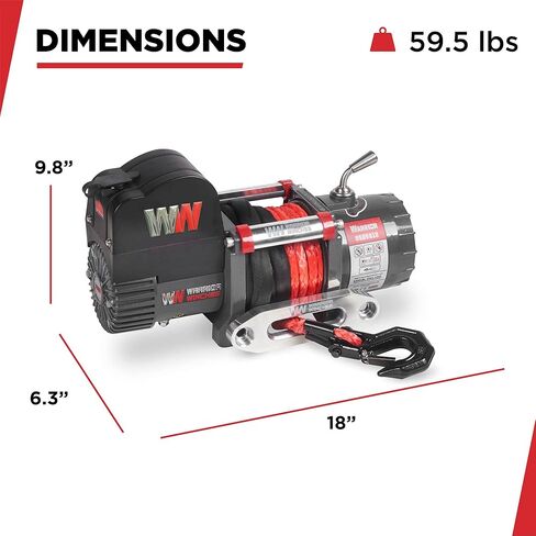 Warrior Winches Samurai 9500 Short Drum lbs ونش كهربائي 12V مع حبل صناعي - ونش كهربائي قوي للشاحنات - سعة تحميل 9500 رطل - جهاز تحكم عن بعد لاسلكي متضمن in Kuwait