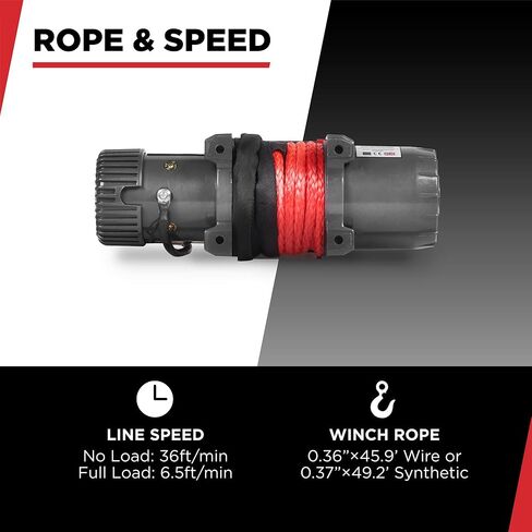 Warrior Winches Samurai 9500 Short Drum lbs ونش كهربائي 12V مع حبل صناعي - ونش كهربائي قوي للشاحنات - سعة تحميل 9500 رطل - جهاز تحكم عن بعد لاسلكي متضمن in Kuwait