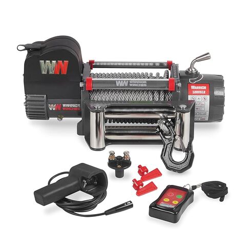 Warrior Winches Samurai 9500 Short Drum lbs ونش كهربائي 12V مع حبل صناعي - ونش كهربائي قوي للشاحنات - سعة تحميل 9500 رطل - جهاز تحكم عن بعد لاسلكي متضمن in Kuwait