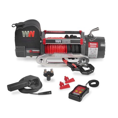 Warrior Winches Samurai 9500 Short Drum lbs 12V Electric Winch with Synthetic Rope - Powerful Electric Winch for Trucks - 9500 lbs Load Capacity - Wireless Remote Included in Saudi Arabia