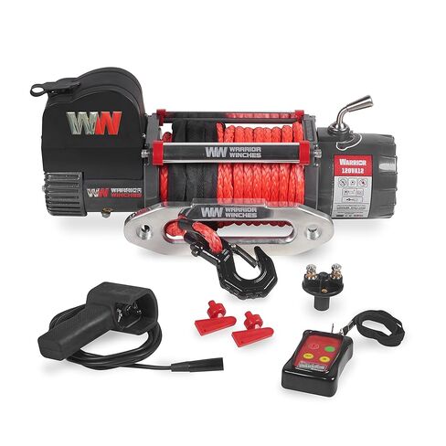 Warrior Winches Samurai 9500 Short Drum lbs ونش كهربائي 12V مع حبل صناعي - ونش كهربائي قوي للشاحنات - سعة تحميل 9500 رطل - جهاز تحكم عن بعد لاسلكي متضمن in Kuwait