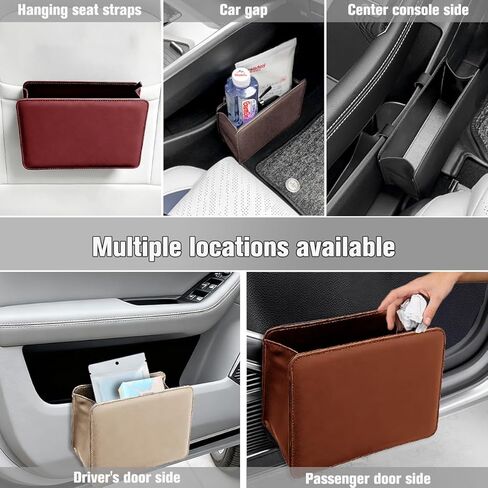 سلة مهملات السيارة قابلة للطي، حقيبة تنظيم قمامة السيارة الجلدية ذات سعة كبيرة معلقة مع 2 كيس قمامة، حامل تخزين مزبلة تلقائي متعدد الأغراض مقاوم للماء، مناسب عالمي (قهوة عميقة) in Kuwait