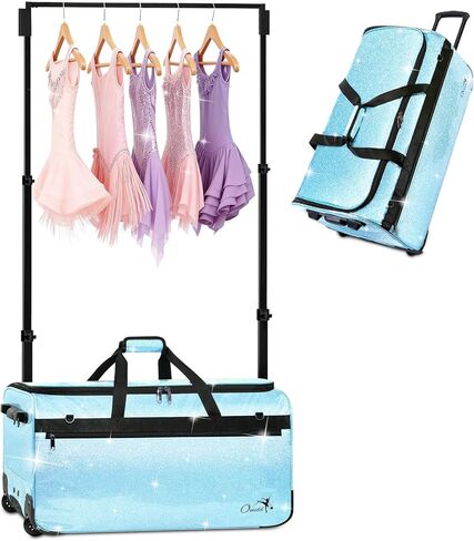 Dance Bag with Garment Rack and Curtain | 23" Sparkling Dance Competition Duffle Bag with Rack & Wheels | Upgraded Stable System | Ideal Rolling Dance Suitcase for Dancer Cheerleader Gymnast Traveler in Saudi Arabia