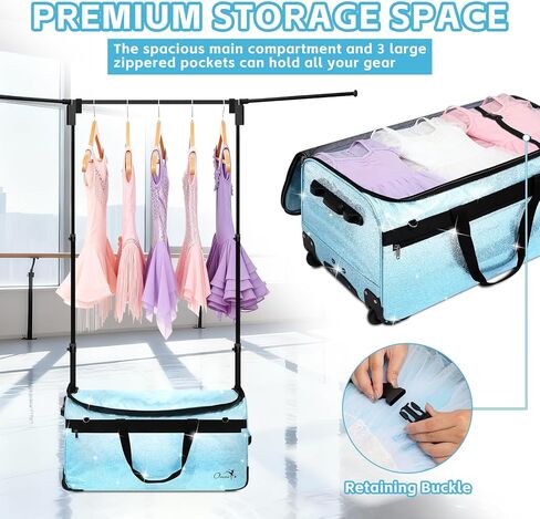 Dance Bag with Garment Rack and Curtain | 23" Sparkling Dance Competition Duffle Bag with Rack & Wheels | Upgraded Stable System | Ideal Rolling Dance Suitcase for Dancer Cheerleader Gymnast Traveler in Saudi Arabia