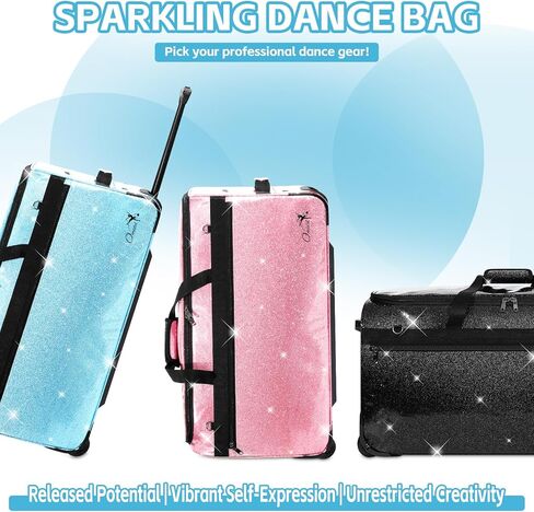 Dance Bag with Garment Rack and Curtain | 23" Sparkling Dance Competition Duffle Bag with Rack & Wheels | Upgraded Stable System | Ideal Rolling Dance Suitcase for Dancer Cheerleader Gymnast Traveler in Saudi Arabia