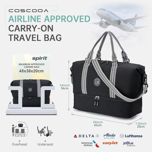 حقيبة سفر من القماش الخشن لشركة Spirit Frontier Airlines حقيبة الأغراض الشخصية مقاس 18x14x8 مع حجرة الأحذية وحمل الأمتعة سعة 32 لترًا في عطلة نهاية الأسبوع للنساء والرجال باللون البيج in Kuwait