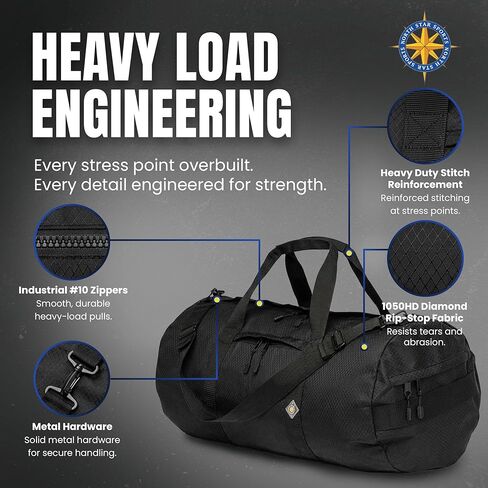 حقائب دفل للسفر من Diamond Ripstop مع جيوب، متينة للغاية ومقاومة للتمزق، خياطة معززة، مقاومة للطقس، حقيبة دفل قابلة للطي للسفر (14 بوصة × 30 بوصة، 75 لتر، أسود) in Kuwait